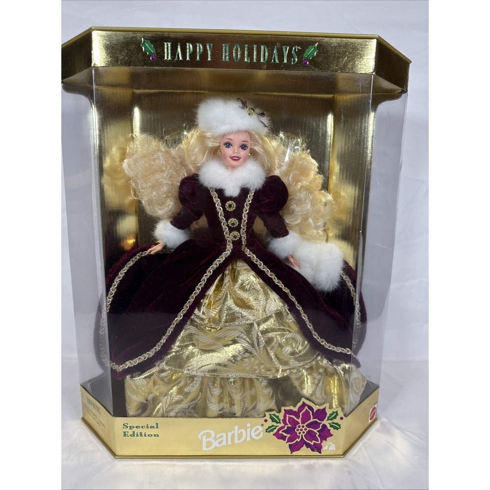 1997 Happy Holidays Barbie Special Edition Burgundy Gold Gown 17832 NIB